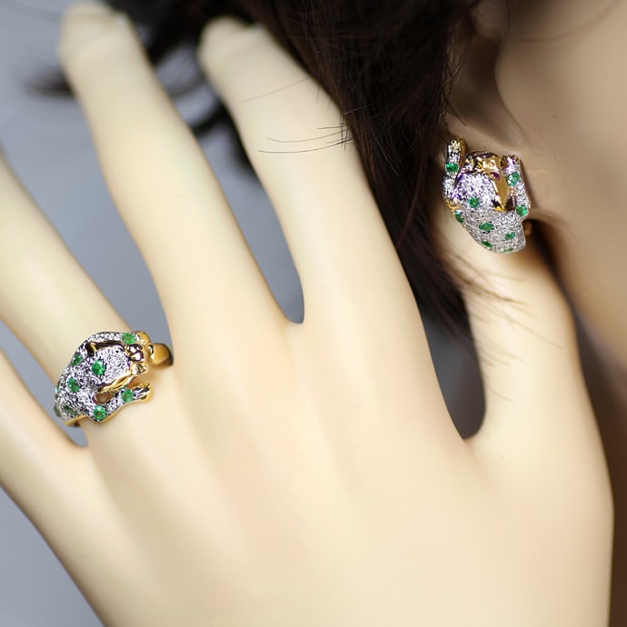 Foto 5 - Set Ring Ohrringe Leopard Smaragde Diamanten, S5124
