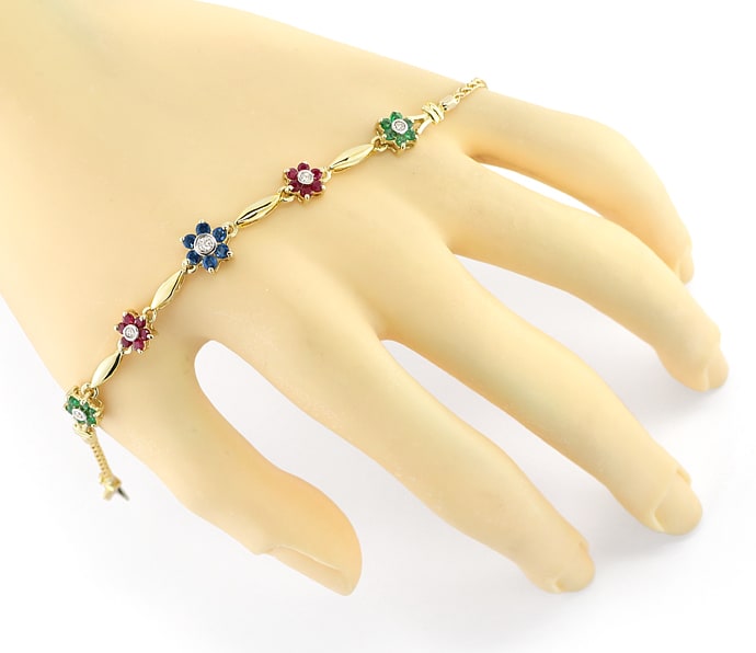 Foto 4 - Buntes Blumen Edelsteine Brillanten-Armband, S5156