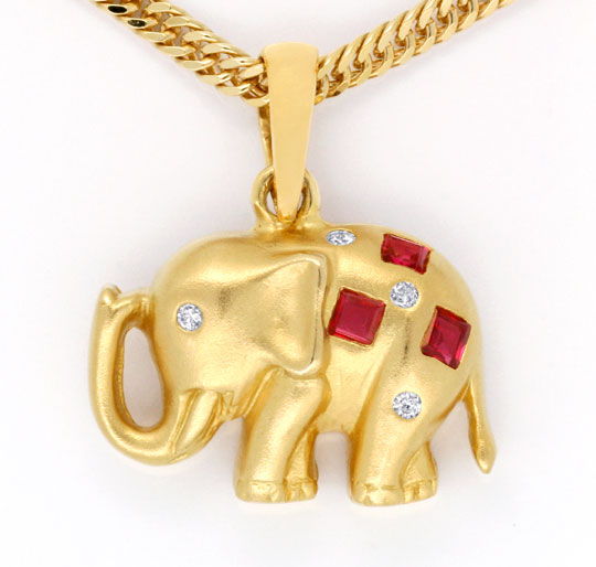 Foto 2 - Elefanten-Diamantkollier Spitzen Rubine 18K Gold, S6961