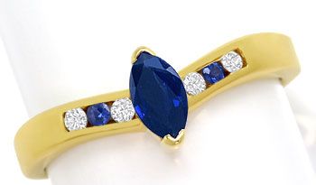Foto 1 - Formschöner Goldring mit Brillanten und Blauen Saphiren, S9113
